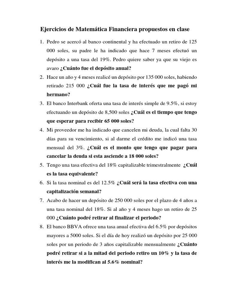 Ejercicios de Matemática Financiera | PDF