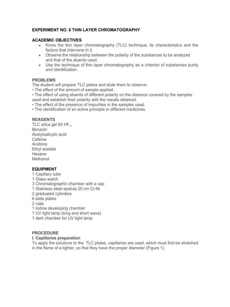 Experiment 6 - Thin Layer Chromatography | PDF | Science & Mathematics