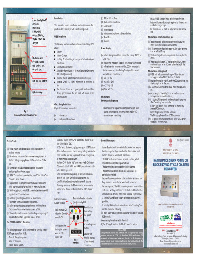 Pamphlet On Maintenance of Block Proving by Axle Counter Using UFSBI