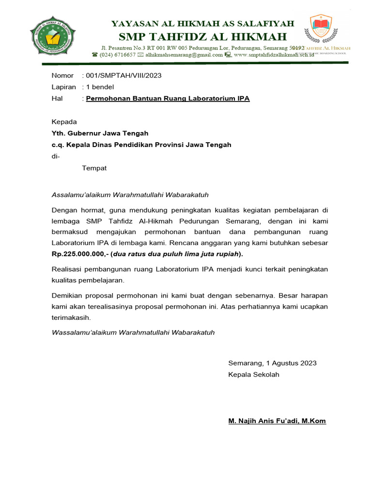 Surat Permohonan Lab. IPA | PDF