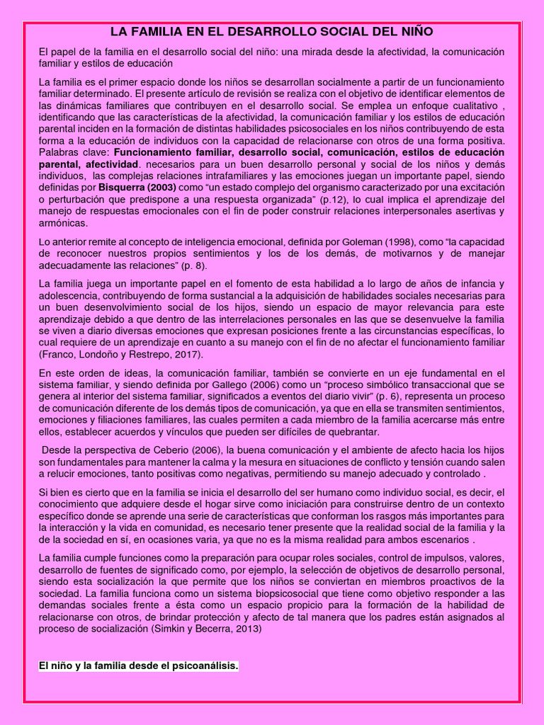 8.1 La Familia en El Desarrollo Social Del Niño | PDF | Familia | Las ...