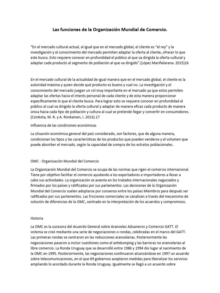 Funciones de la OMC en el Comercio Global | PDF | Organización de ...