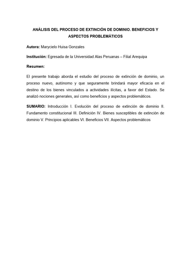Análisis Del Proceso de Extinción de Dominio | PDF | Ley procesal ...