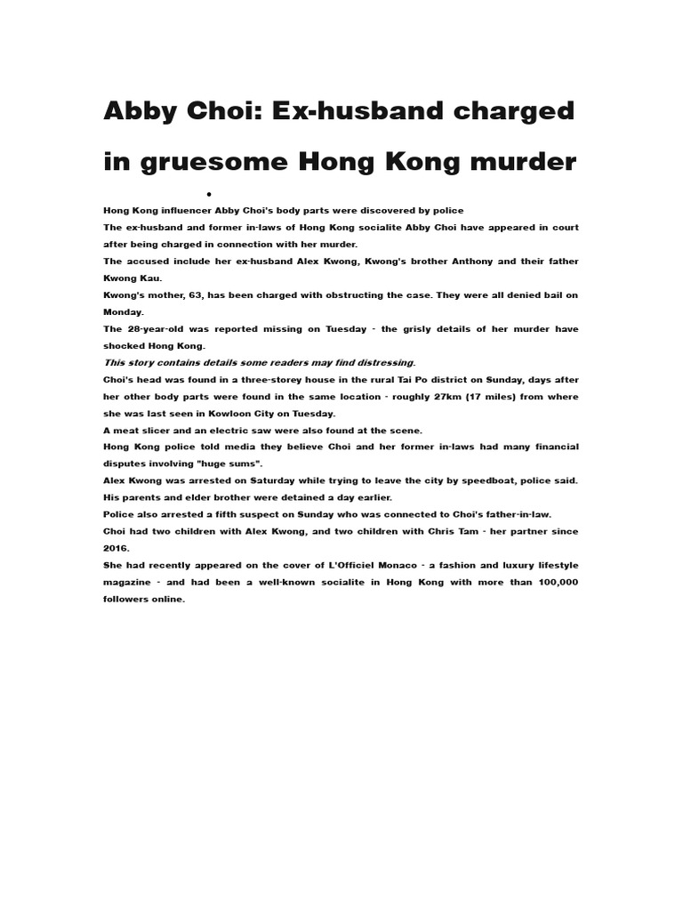 HK Woman Murder | PDF | Mystery, Thriller & Crime Fiction