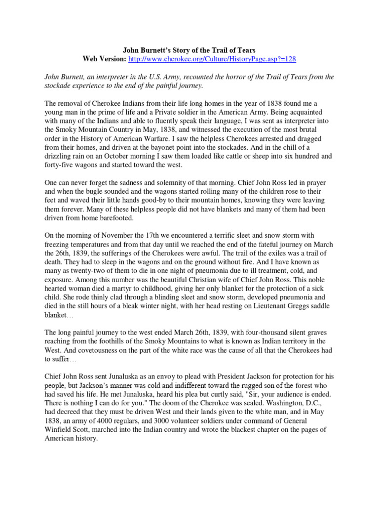 Trail of Tears personal accounts