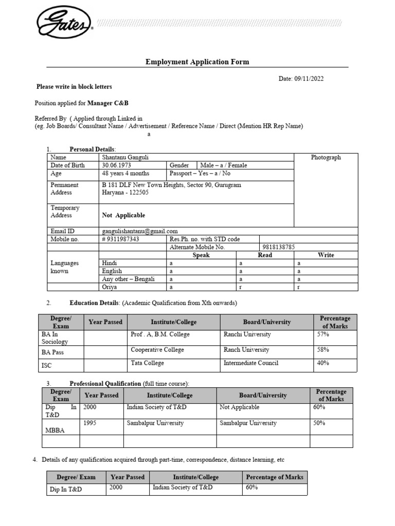 Employment Form | PDF