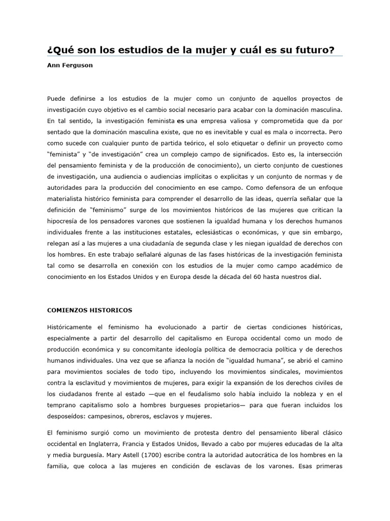 Qué Son Los Estudios de La Mujer y Cuál Es Su Futuro | PDF | Feminismo ...
