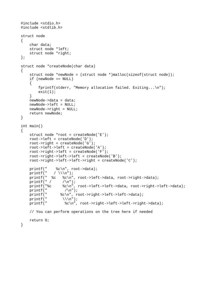Binary Tree Node Creation in C | PDF