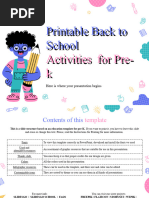 Printable Back to School Activities for Pre k
