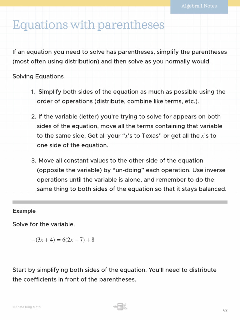 Equations With Parentheses | PDF | Teaching Methods & Materials