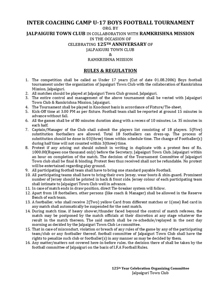 Rules Football U17 PDF Association Football Sports Rules And