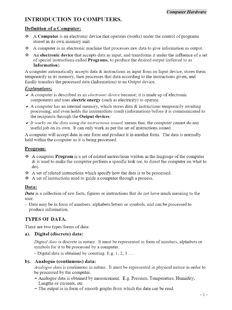 Computer Hardware Notes PDF - Masomo Msingi Publishers | PDF