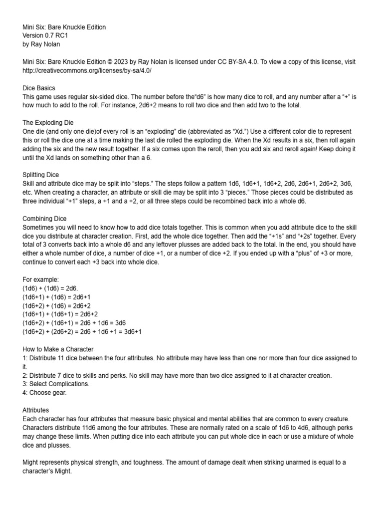 Mini Six Bare Knuckle Edition 0.7 RC1 | PDF | Vehicles