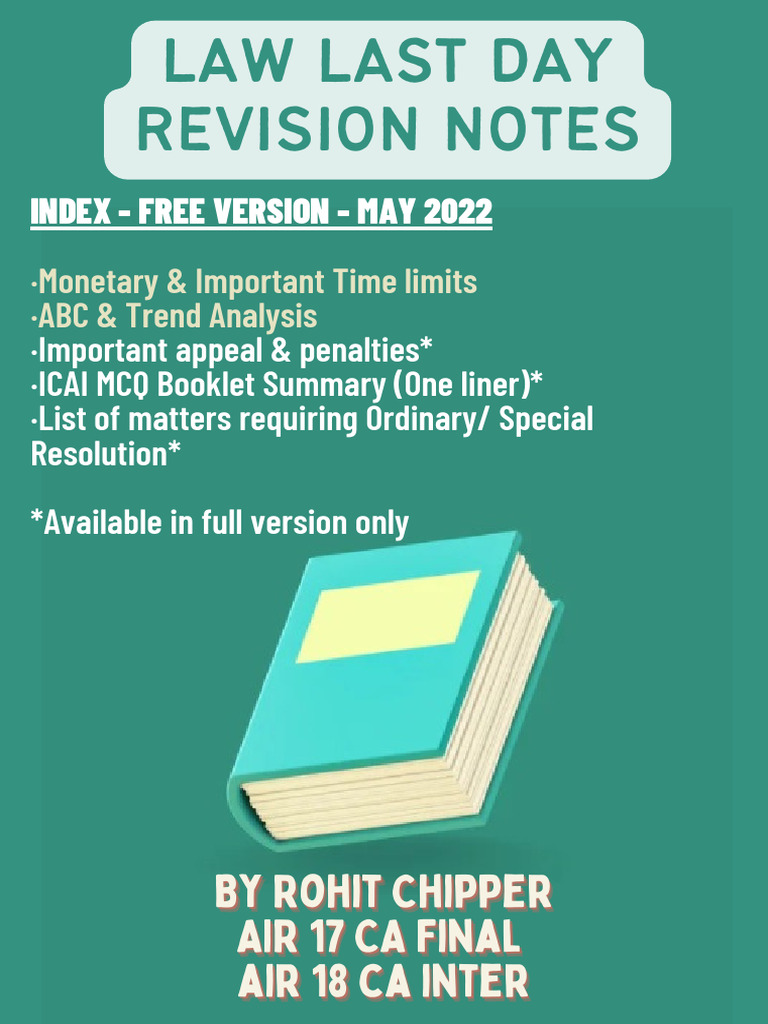 Law Last Day Revision Notes for CA Exam | PDF | Liquidation ...