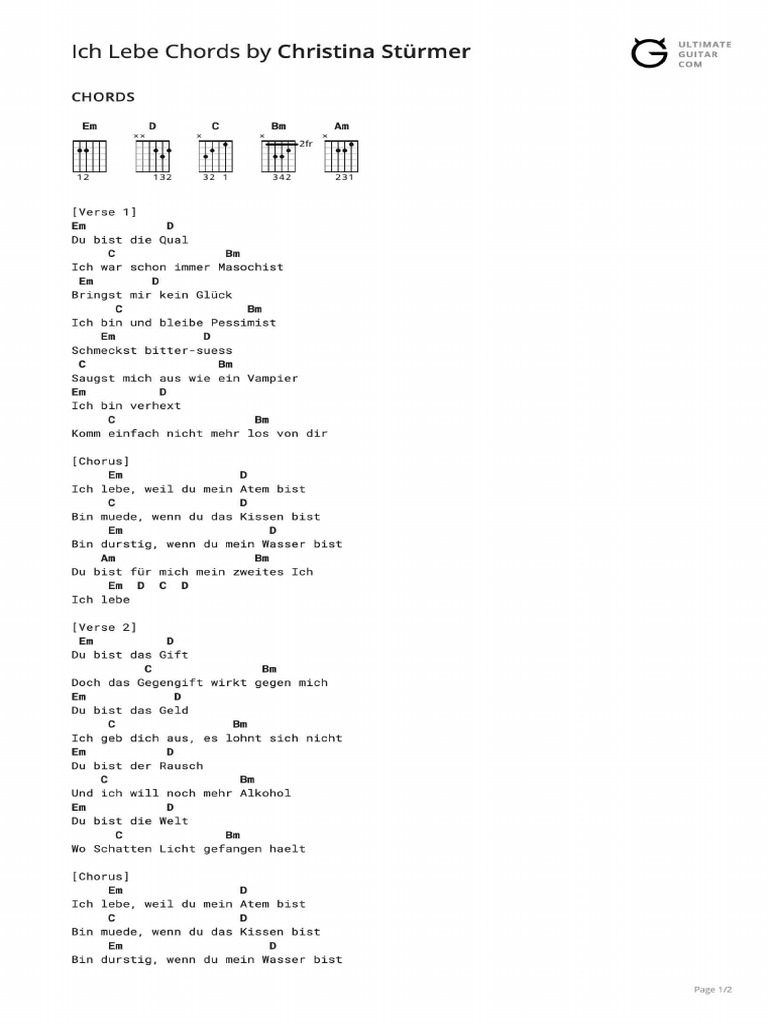 Ich Lebe Chords PDF