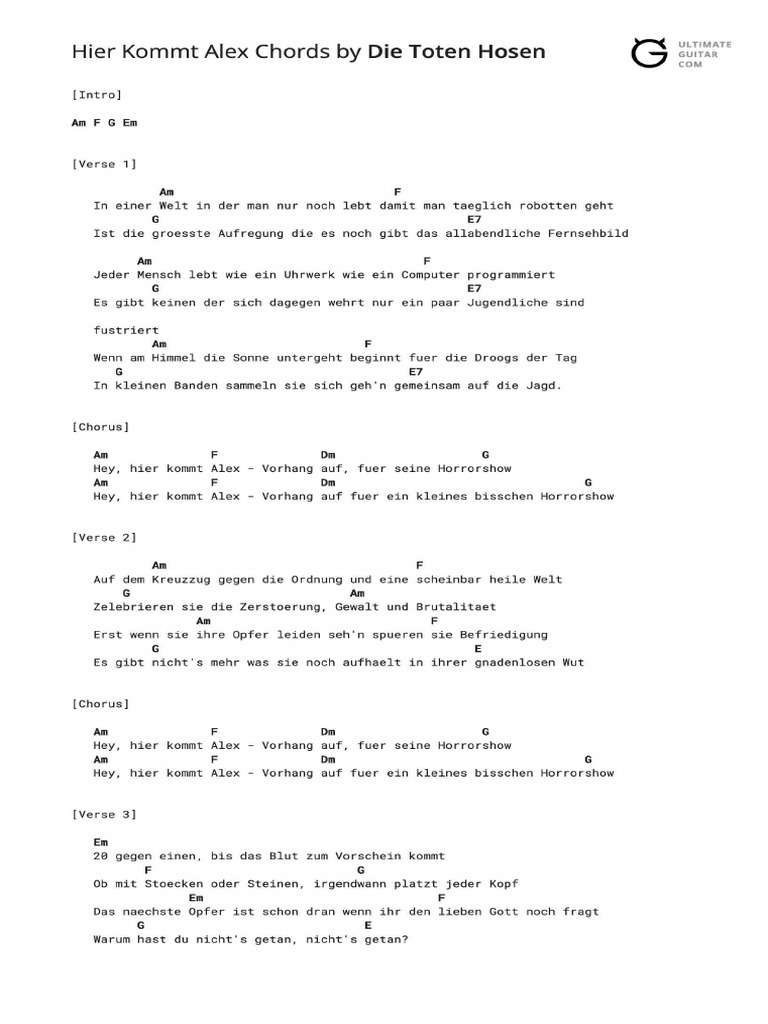Hier Kommt Alex Chords | PDF