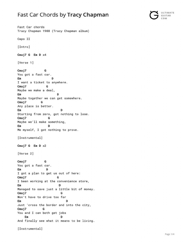 fast car acoustic guitar tab