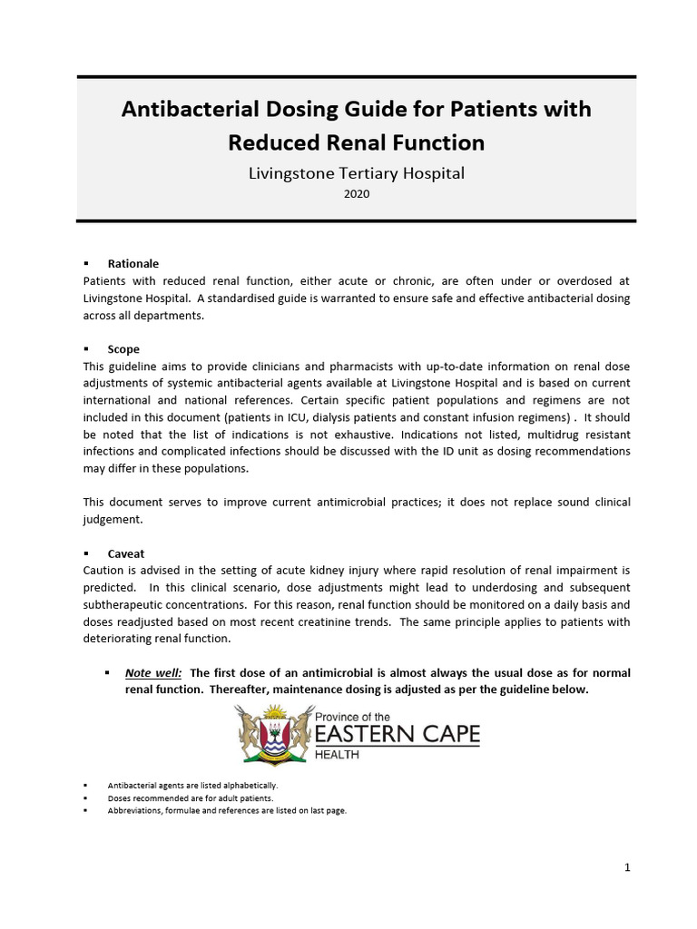 RENAL Dosing PDF Kidney Chemistry