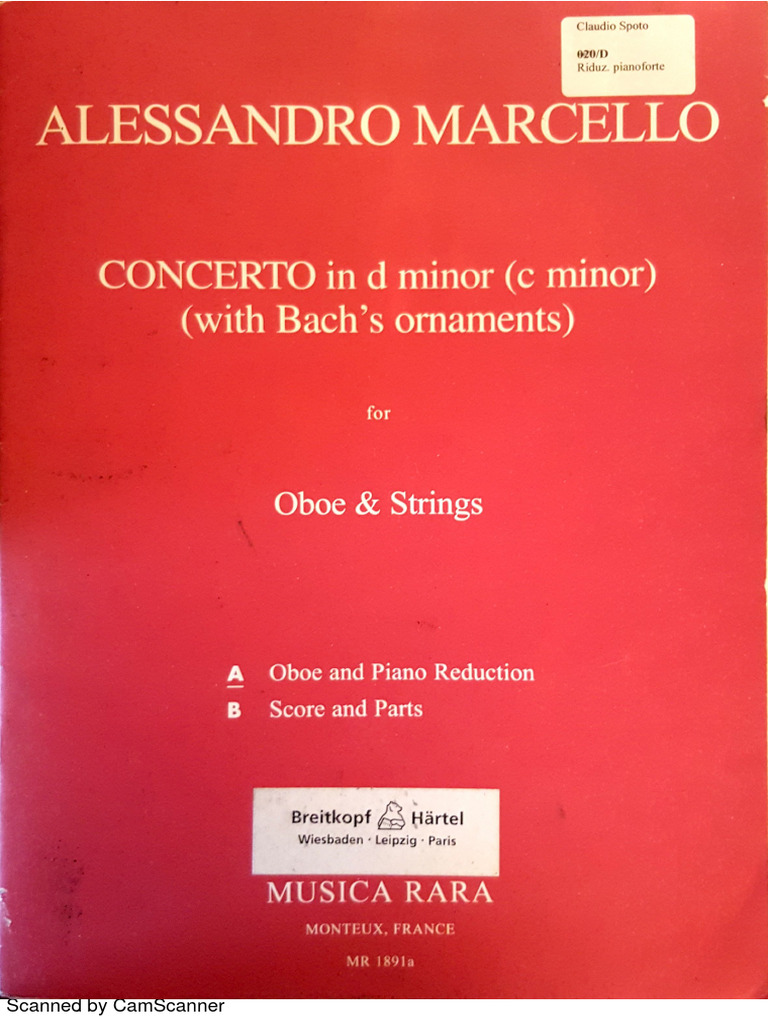 Marcello A. Concerto in D Minor For Oboe and String PDF