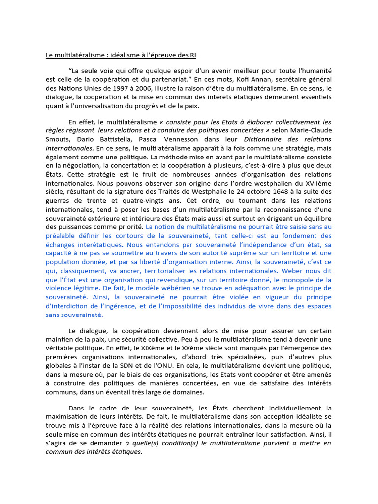 Définition et enjeux du multilatéralisme | PDF | Multilatéralisme | État