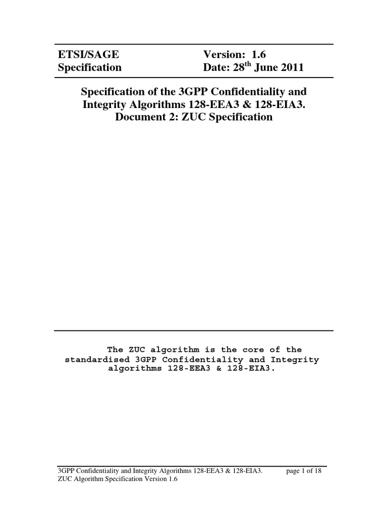 ZUC Algorithm Specification for 128-EEA3 & 128-EIA3 | PDF | Integer ...