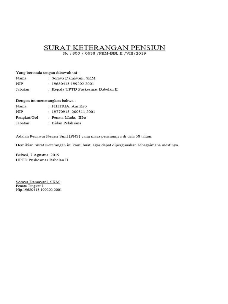 Surat Keterangan Pensiun Pdf