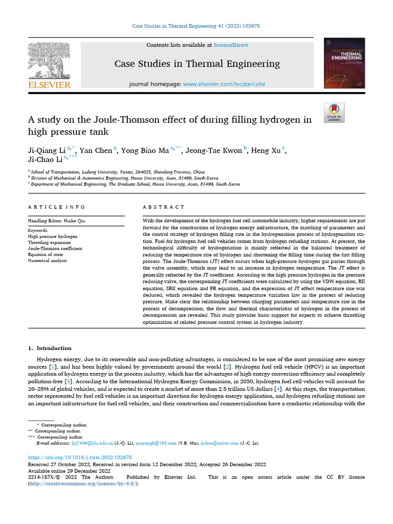 2023 Li A Study On The Joule Thomson Effect Of During Filling Hydrogen