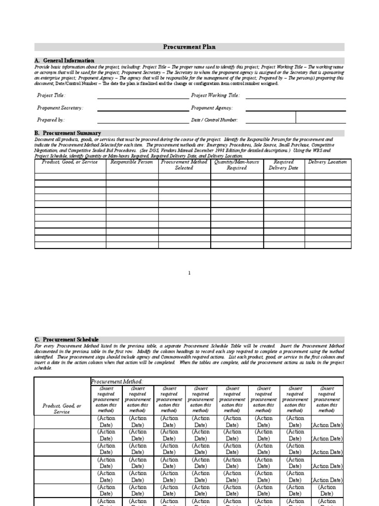 Sample Procurement Plan Template | PDF | Procurement | Business