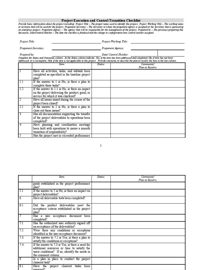 Project Transition Checklist Overview | PDF | Computing | Business