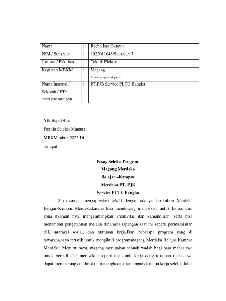 Essay Magang MBKM di PT PJB Bangka | PDF
