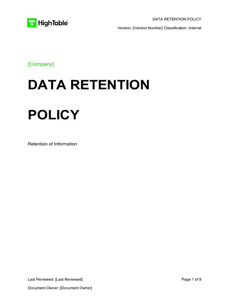 Dp 02 Data Retention Policy Sample Redacted Pdf Regulatory