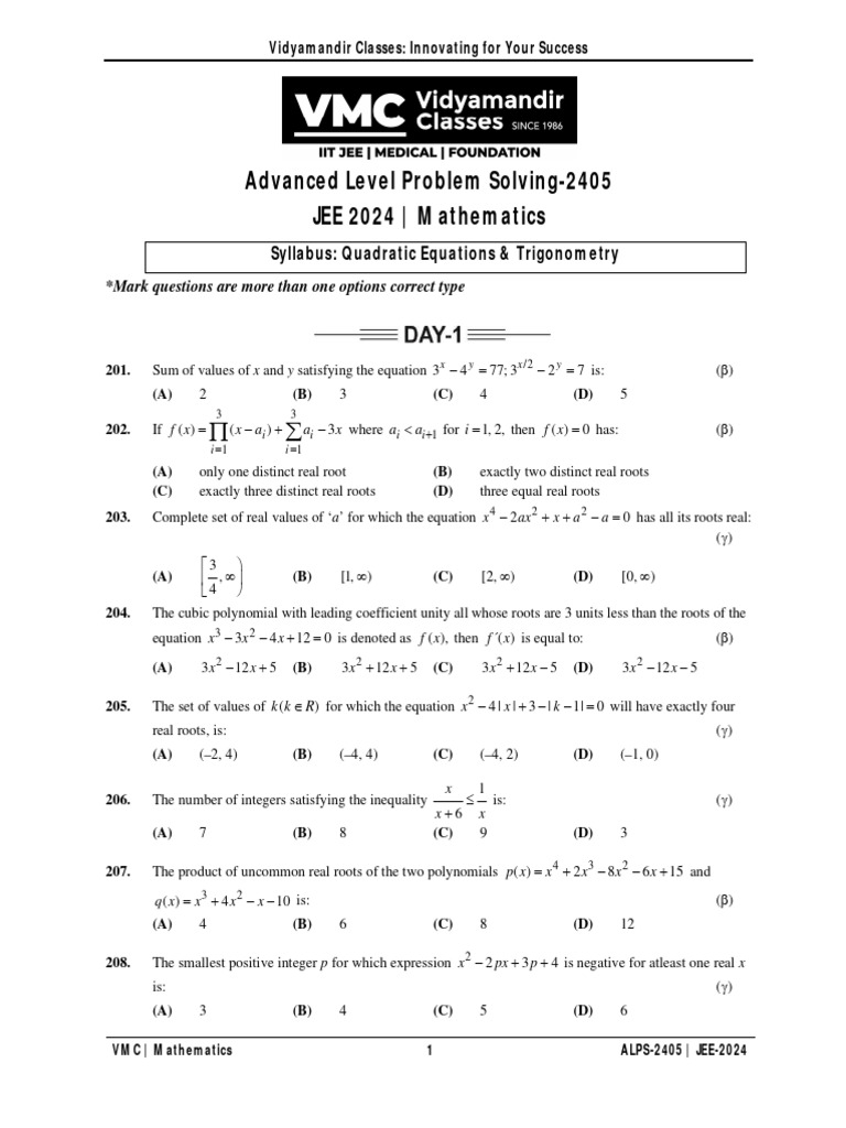 Maths ALPS2405 JEE 2024 Questions (Week5) PDF