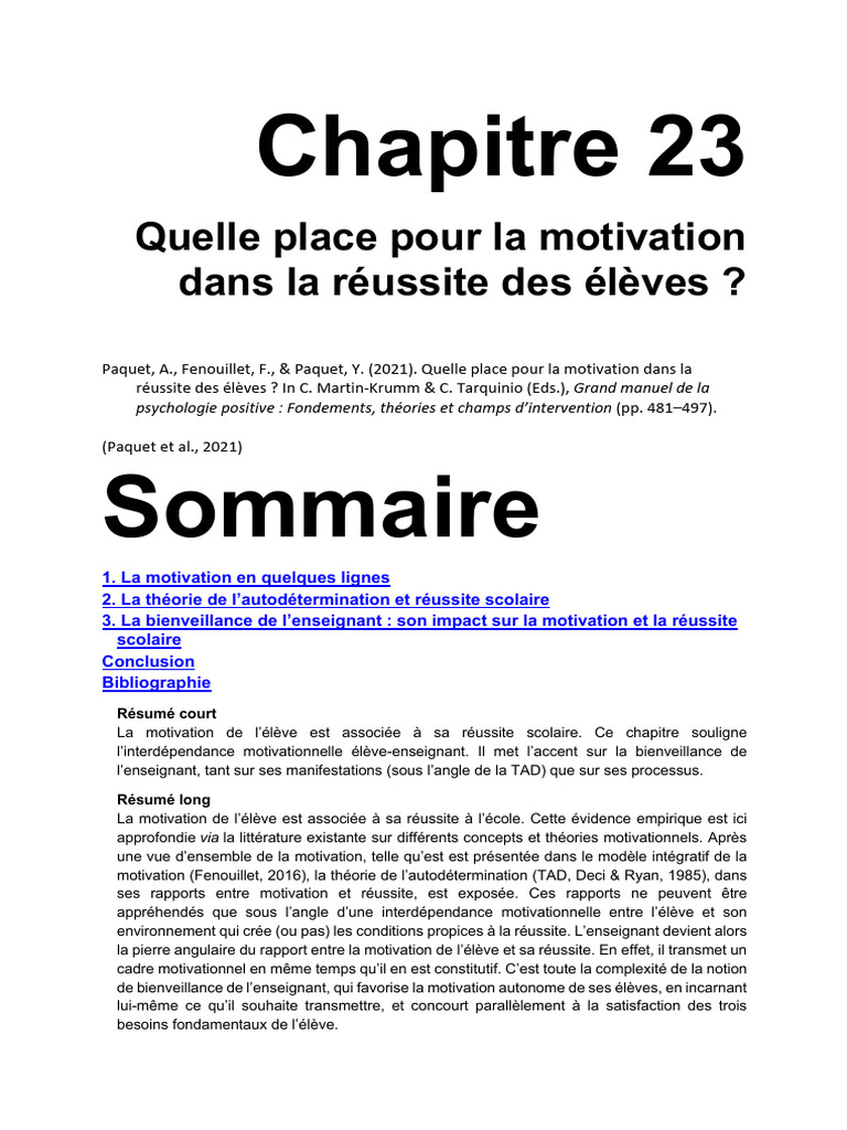 Motivation et réussite scolaire : lien essentiel | PDF | Motivant ...