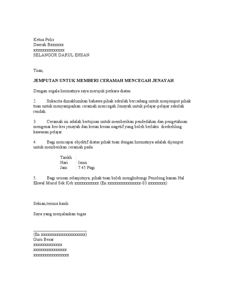 Contoh Jemputan Ceramah Polis