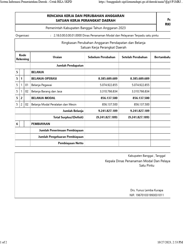 Rencana Kerja dan Anggaran SKPD 2023 | PDF | Pengelolaan Keuangan & Uang