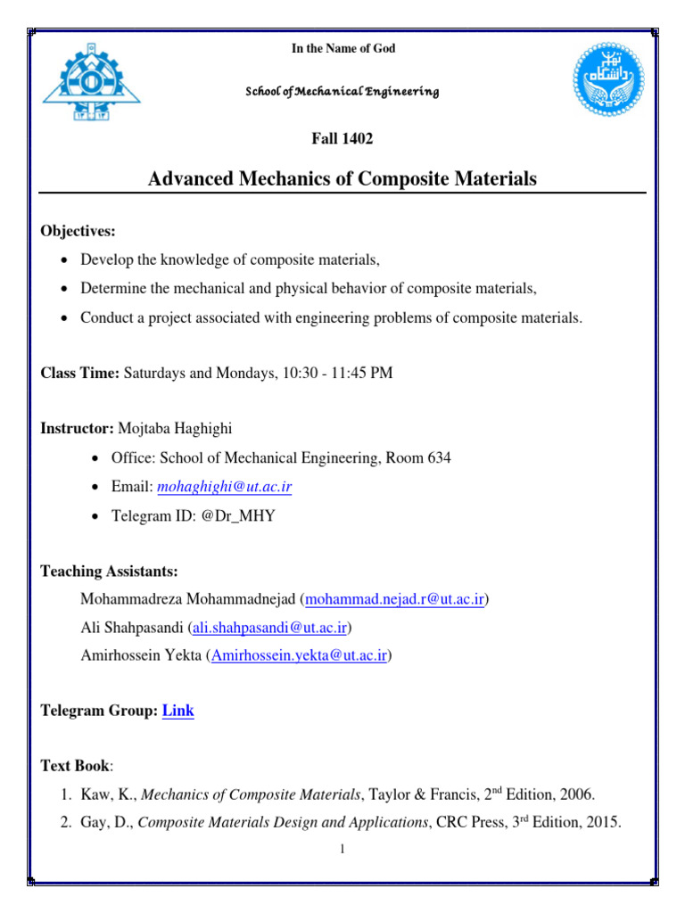 Syllabus-Advanced Composites-1402-01 | PDF | Bending | Beam (Structure)