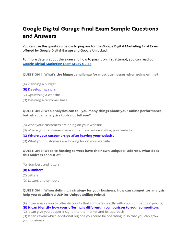 Google Digital Garage Exam Answers PDF Search Engine Optimization