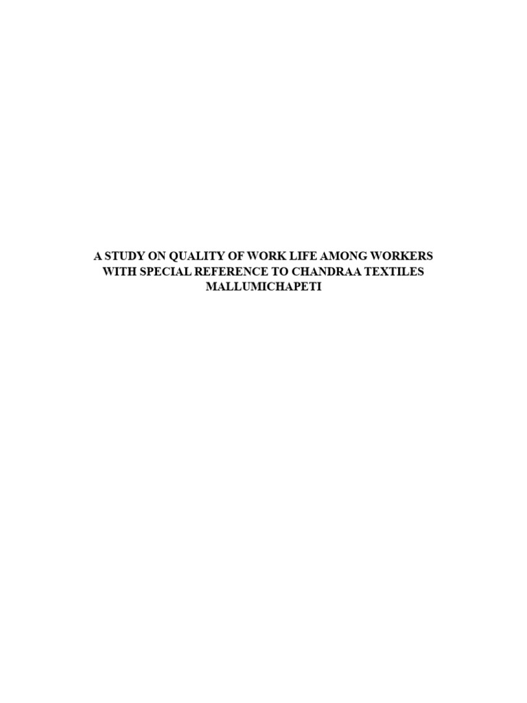 A Study On Quality of Work Life Among Workers | PDF | Yarn | Textiles