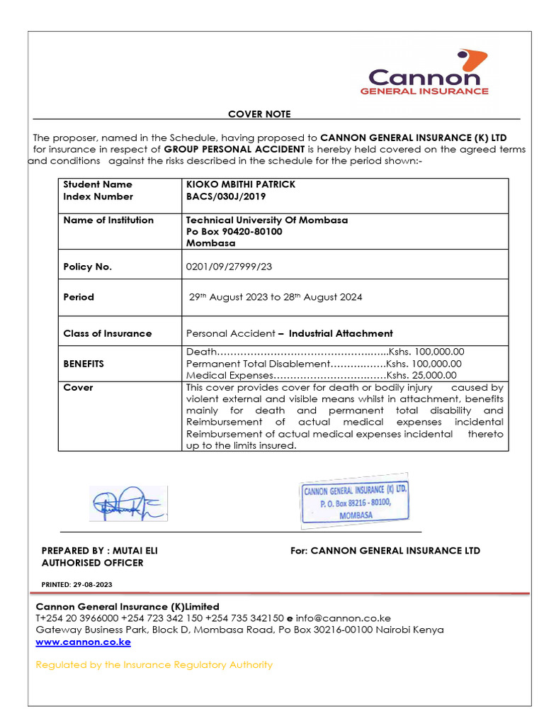 Student Accident Insurance Coverage | PDF