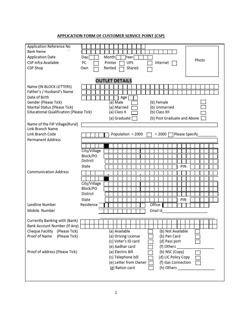 Bank Mitra CSP Application Form | PDF