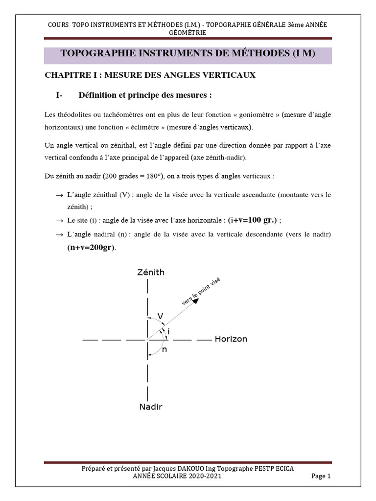 Cours de Topographie et Théodolite | PDF