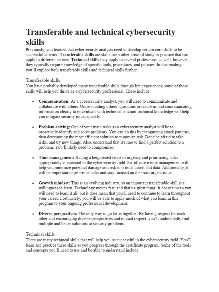 6.transferable and Technical Cybersecurity Skills | PDF | Security