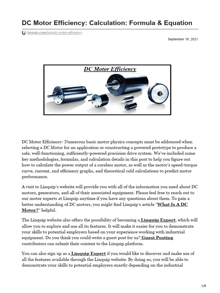 DC Motor Efficiency Calculation Formula Amp Equation PDF Electric