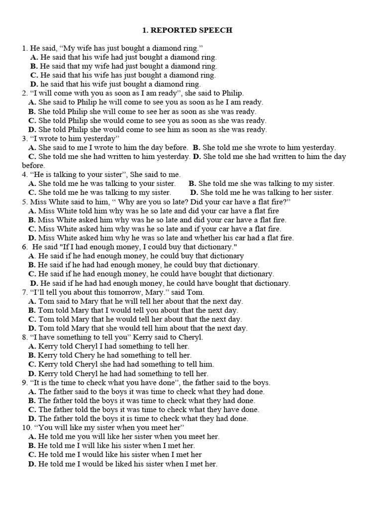 Reported Speech Exercises and Answers | PDF