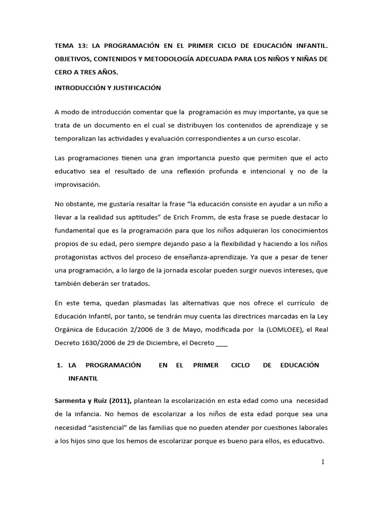 Tema 13 | PDF | Educación de la primera infancia | Aprendizaje