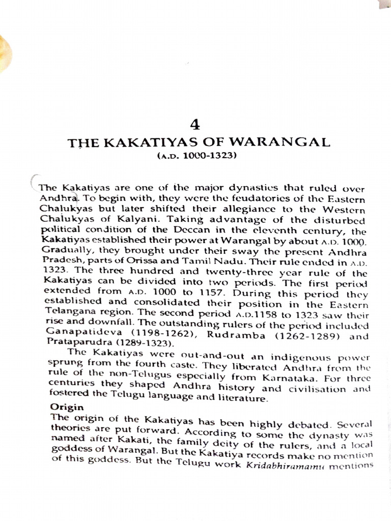 Kakatiya Dynasty: Origins and Rulers | PDF | South India