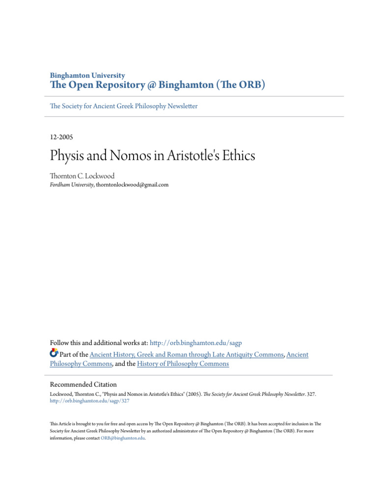 Physis And Nomos In Aristotles Ethics Download Free Pdf Virtue