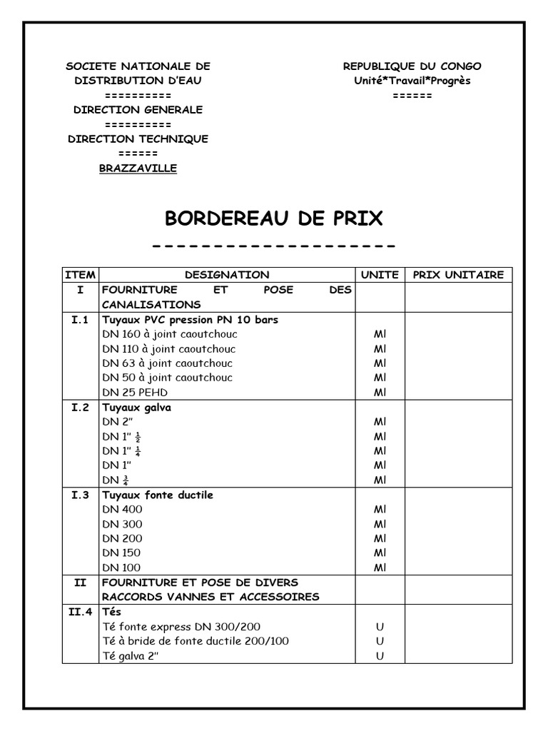 Bordereau de Prix | PDF