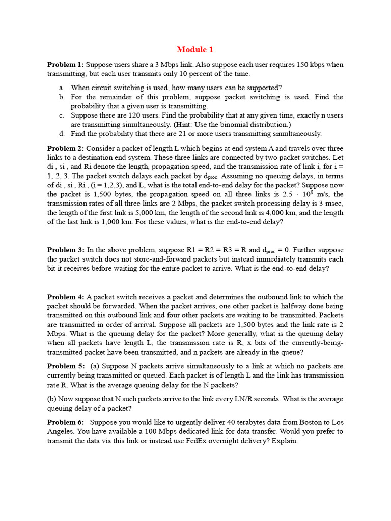 HW - Module 1 & 2 Exercise Questions To Be Solved | PDF | Networking ...