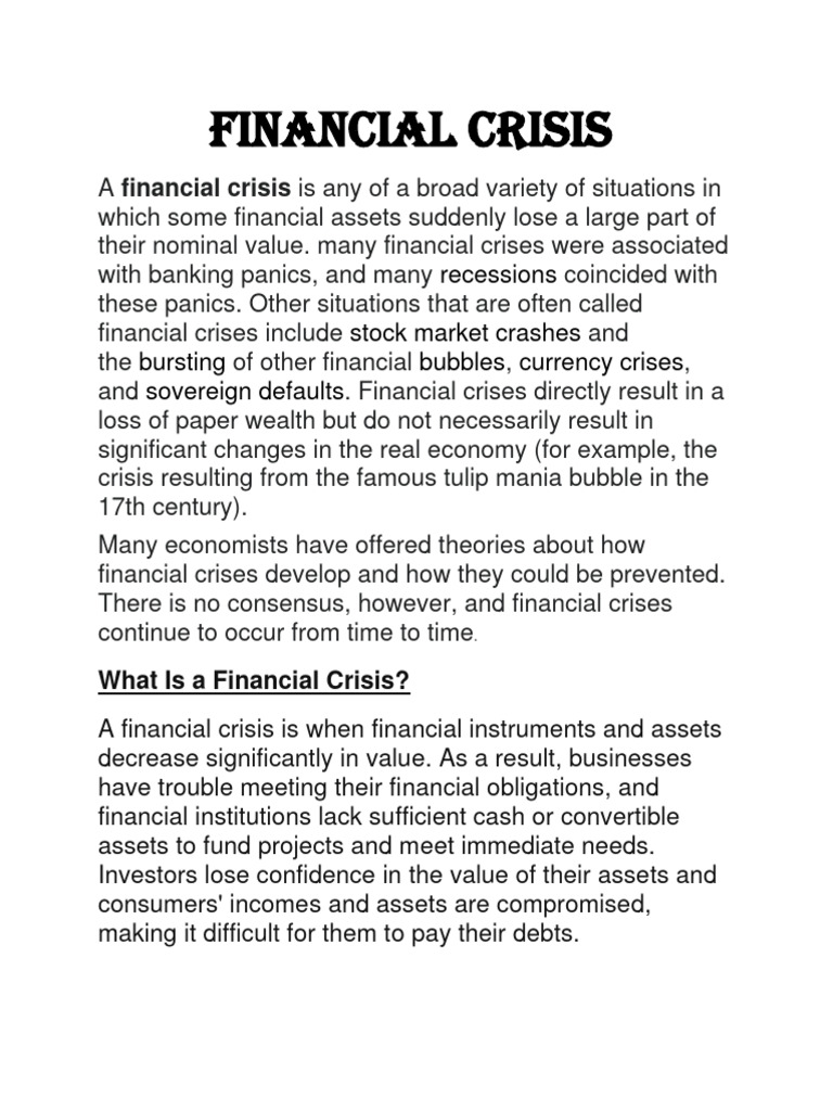 Financial Crisis Money and Banking Assignment Download Free PDF